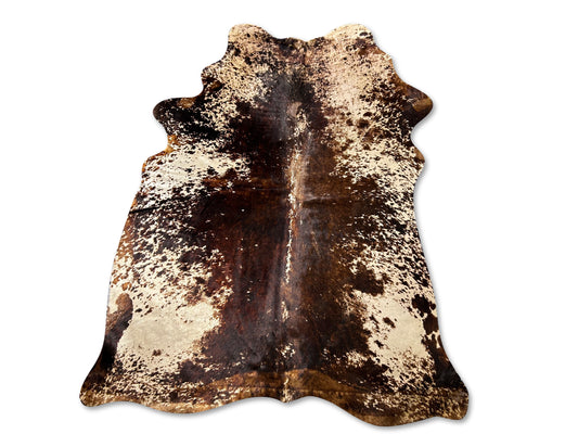 Distressed Salt & Pepper Printed Cowhide Rug (stitches but has longish hair so not visible) Size: 7.7x5 feet D-370