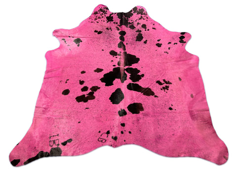 Dyed Pink Salt & Pepper Cowhide Rug (fire brands) Size: 6.7x6.7 feet D-377