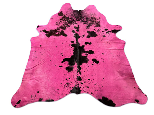 Dyed Pink Salt & Pepper Cowhide Rug (fire brands/ 1 patch) Size: 7.2x7 feet D-378