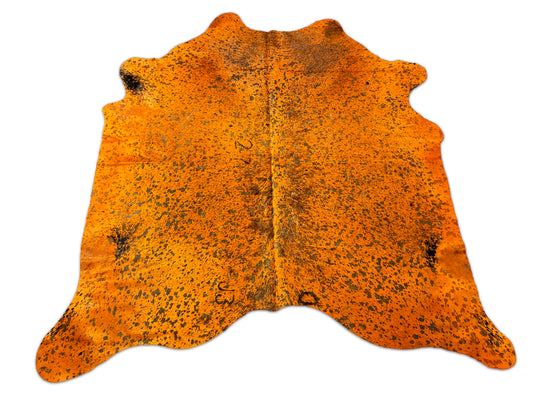 Dyed Orange Salt & Pepper Acid Washed Cowhide Rug Size: 6.2x6 feet D-380