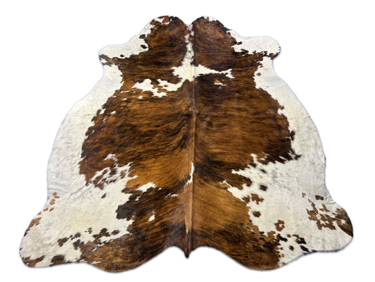 Beautiful Tricolor Cowhide Rug (mainly light brown tones) Size: feet D-406