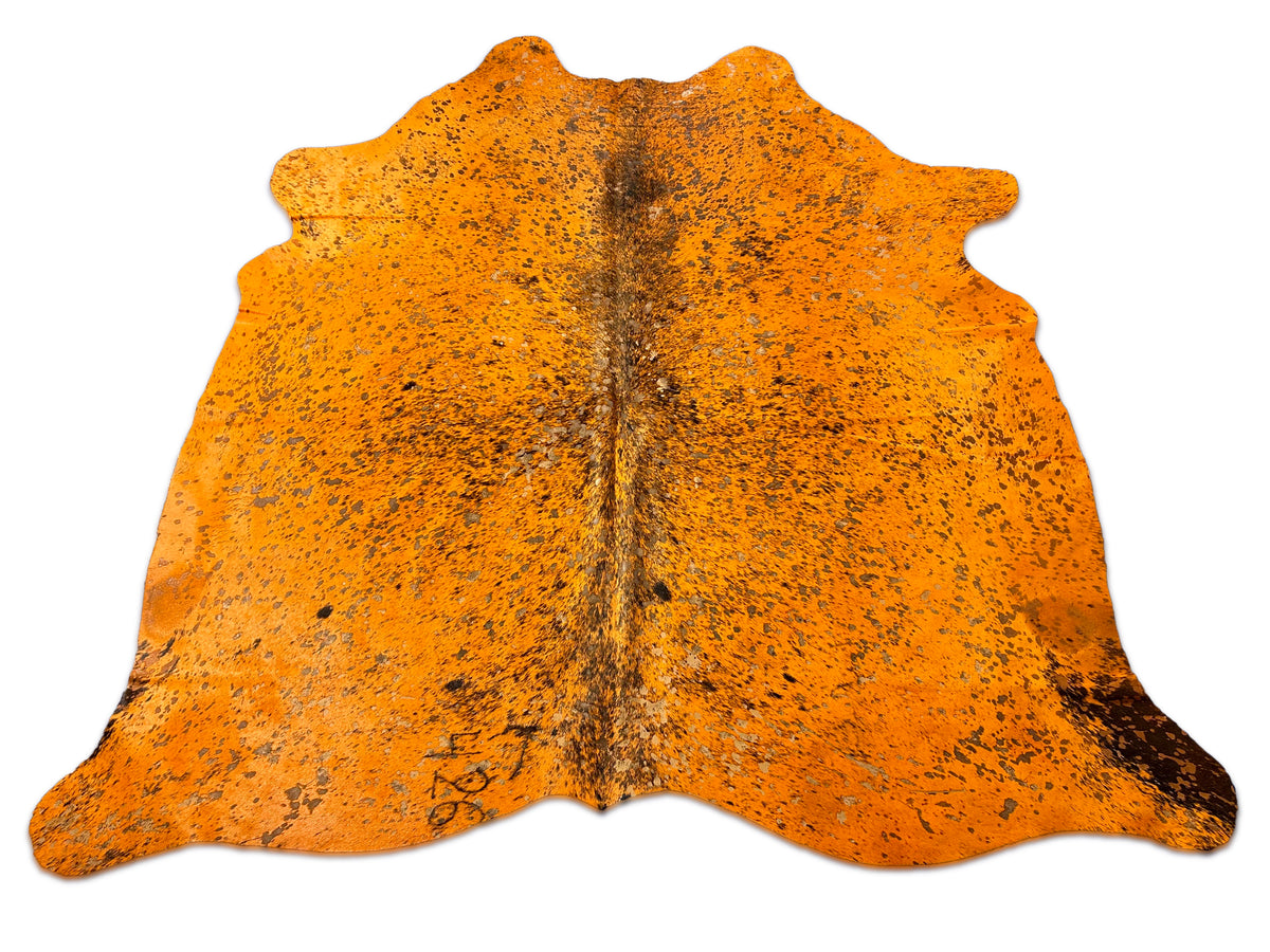 Dyed Orange Salt & Pepper Cowhide Rug (acid washed) Size: 6.5x6.5 feet D-407