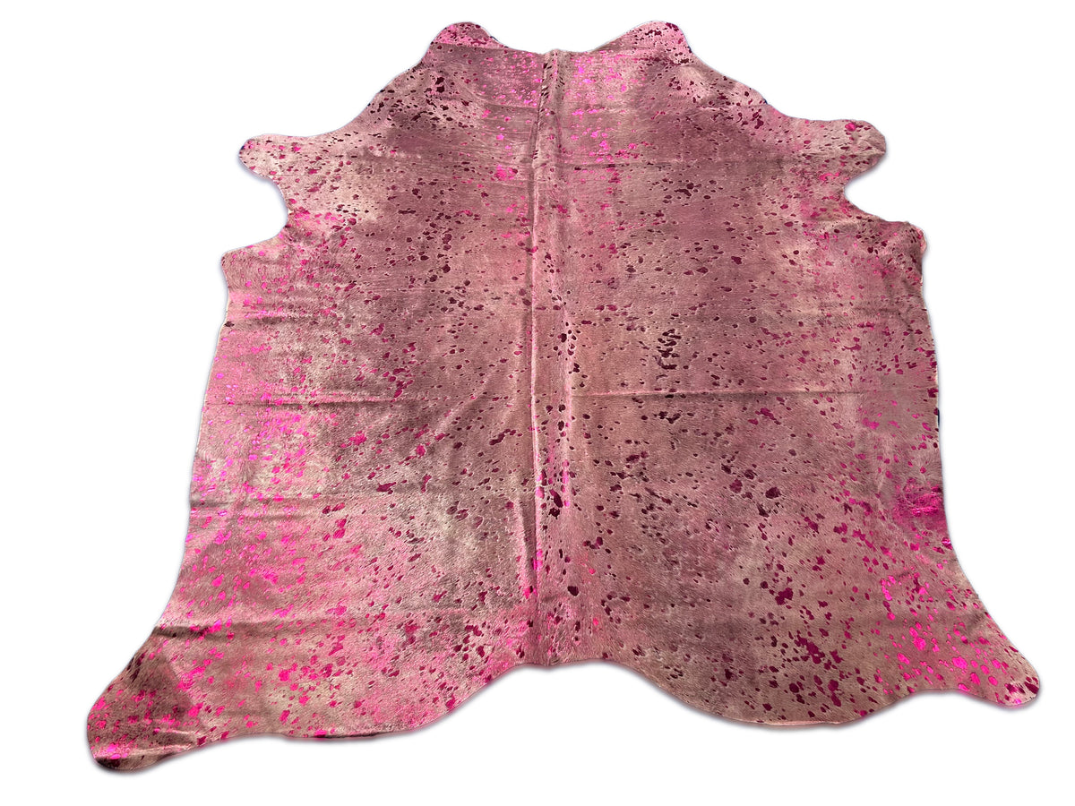 Pink Metallic Cowhide Rug Size: 7x6 feet D-414