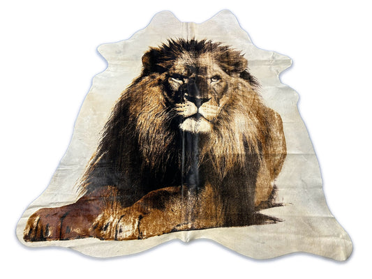 Tapis en peau de vache à imprimé lion Taille : 7x6,2 pieds D-417