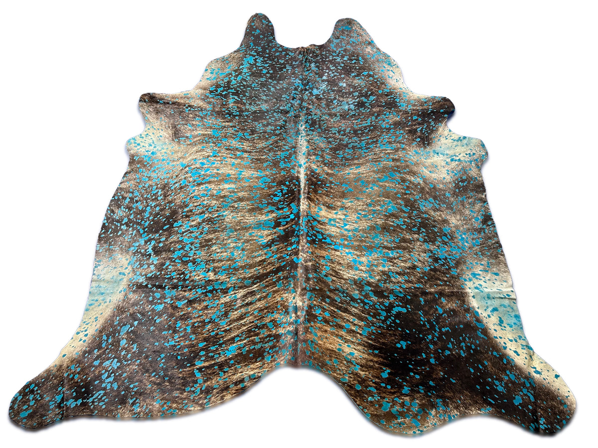 Brindle Cowhide Rug with Turquoise Acid Washed Size: 8x7.5 feet D-422