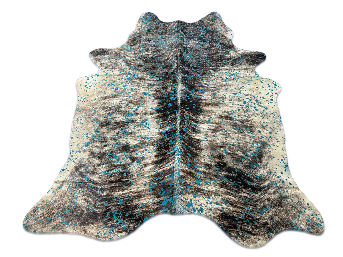 Brindle Cowhide Rug with Turquoise Acid Washed Size: 8x7 feet D-423