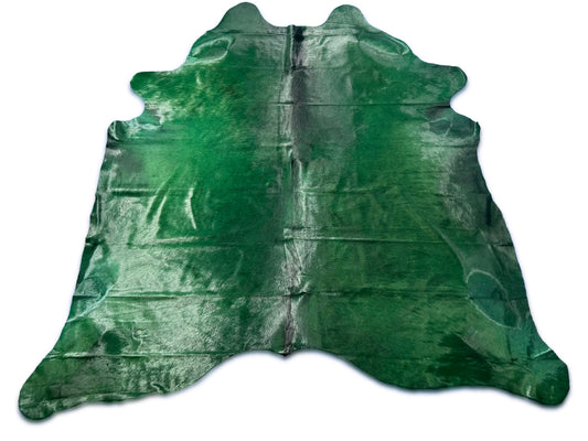 Tapis en peau de vache teinté vert émeraude (ÉNORME ! Quelques patchs) Taille : 8x7,5 pieds D-435