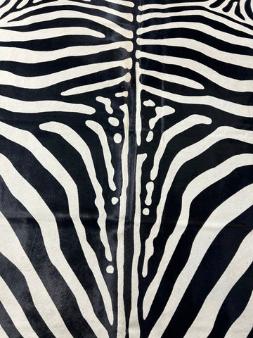 Africa Zebra Print Cowhide Rug (fire brand and patch) Size: 7.5x6.5 feet D-436