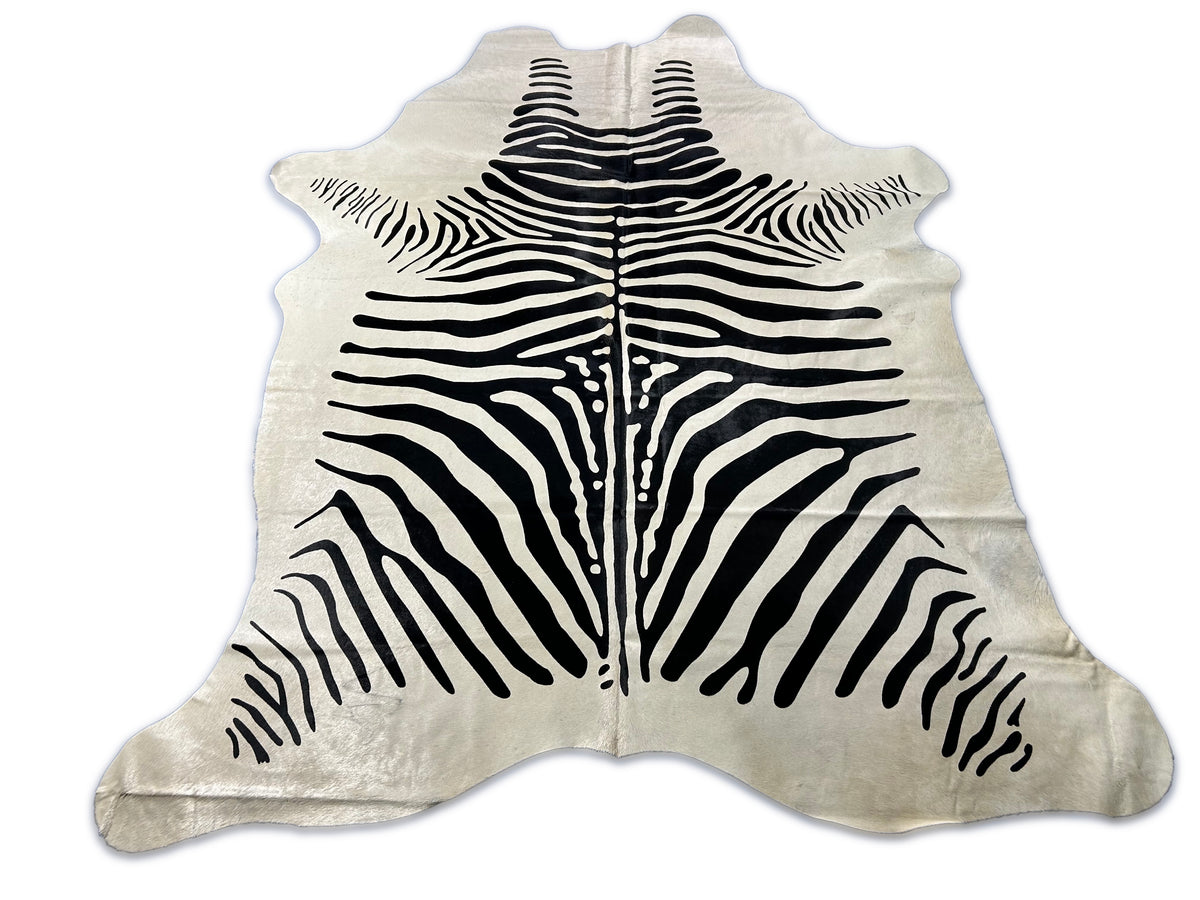 Africa Zebra Print Cowhide Rug (fire brand and patch) Size: 7.5x6.5 feet D-436