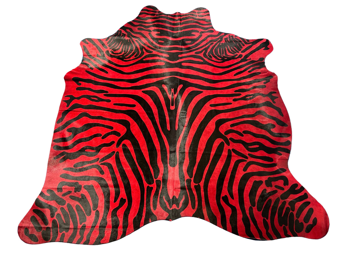 Red Zebra Print Cowhide Rug Size: 7.2x6.7 feet D-444