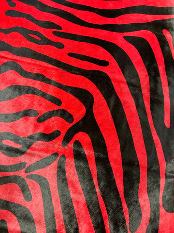 Red Zebra Print Cowhide Rug Size: 7.2x6.7 feet D-444