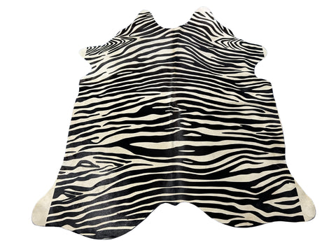 Zebra Cowhide Rug (horizontal stripes/ some stripes are a bit blurry) Size: 8x6.2 feet D-445