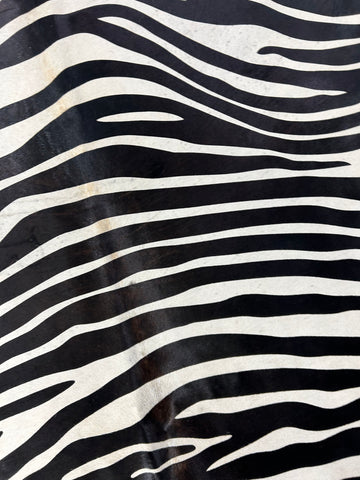 Zebra Cowhide Rug (horizontal stripes/ some stripes are a bit blurry) Size: 8x6.2 feet D-445