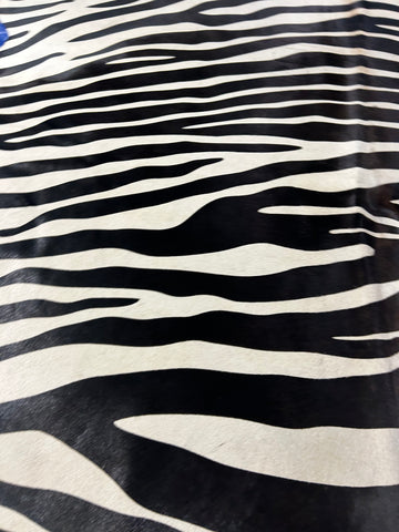 Zebra Cowhide Rug (horizontal stripes/ some stripes are a bit blurry) Size: 8x6.2 feet D-445