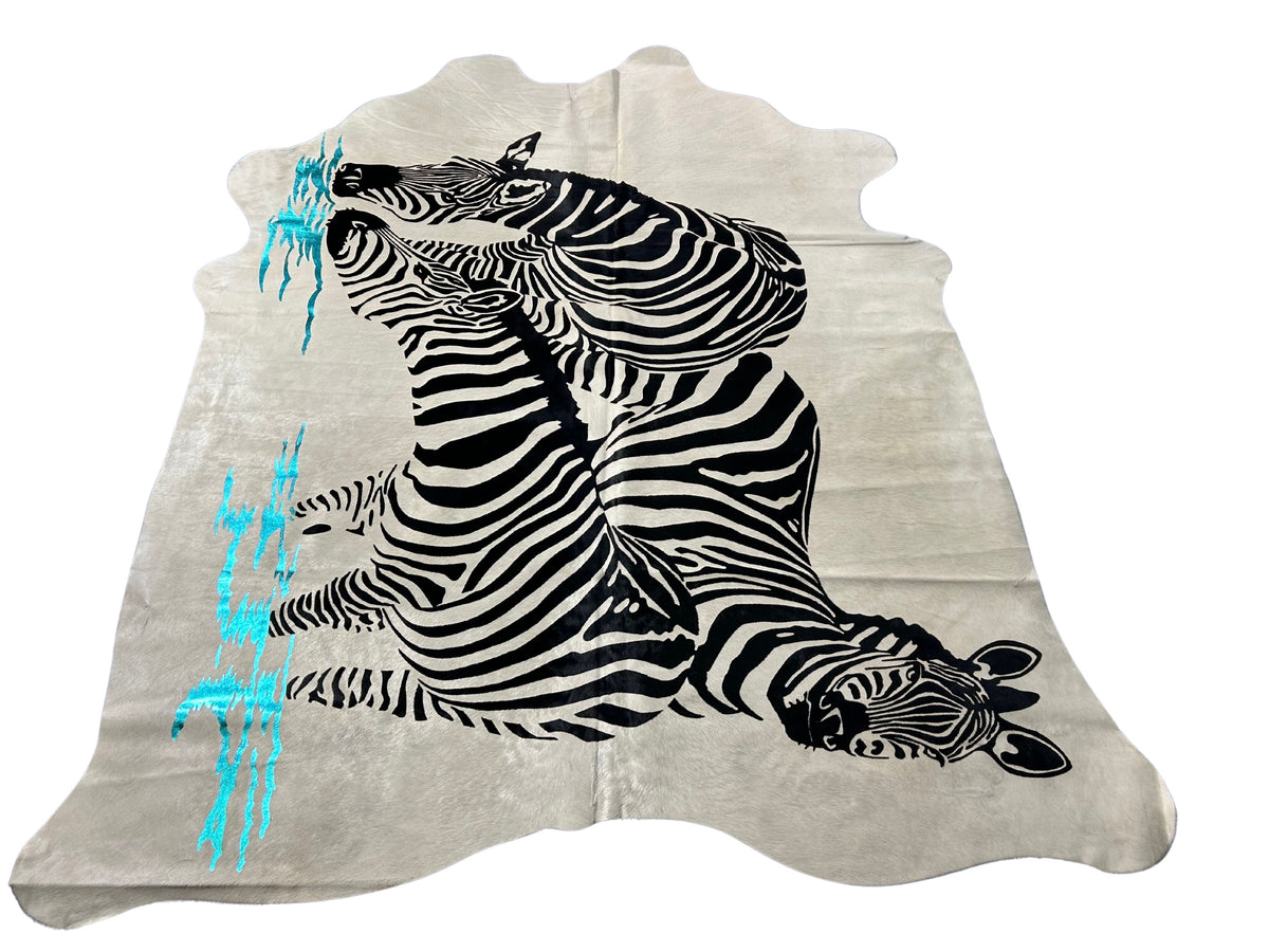 Zebra Image Printed Cowhide Rug Size: 7x7 feet D-447