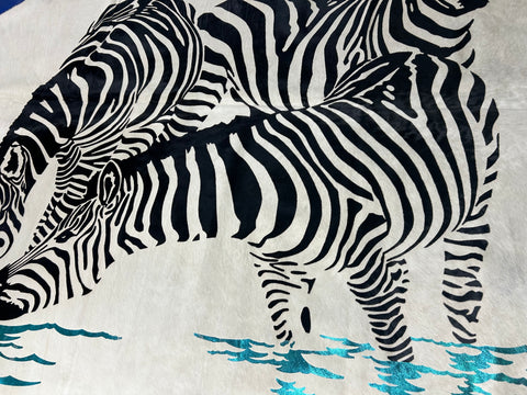 Zebra Image Printed Cowhide Rug Size: 7x7 feet D-447