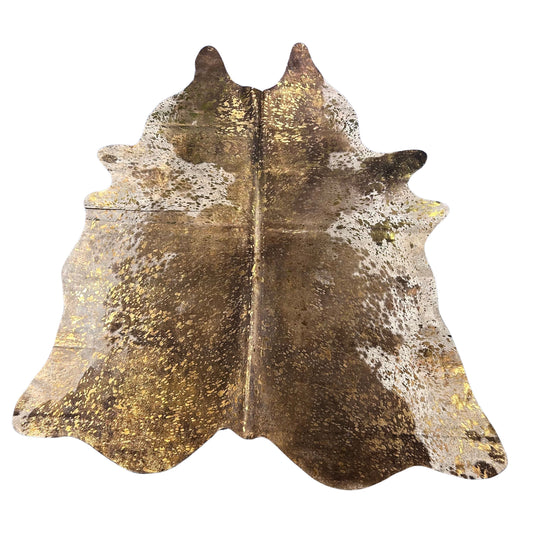 Bronze Metallic Acid Washed Cowhide Rug (brown and white) Size: 8x6.5 feet D-454