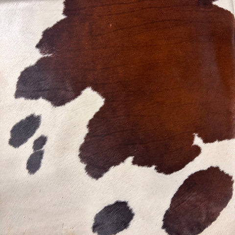 Chocolate & White Cowhide Rug (gorgeous/ 1 patch + 1 fire brand) Size: 8x6.5 feet D-472