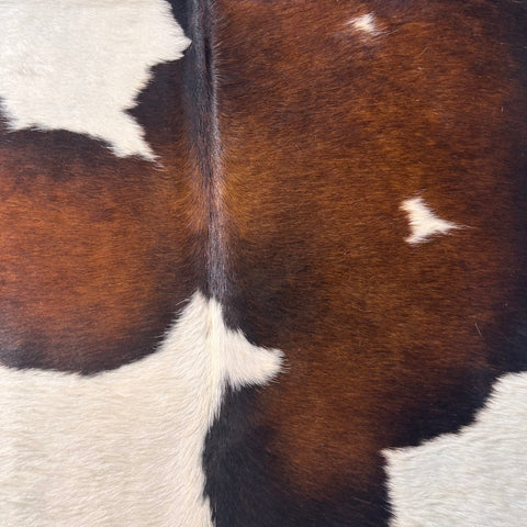 Brown (reddish) & White Cowhide Rug Size: 7.7x7 feet D-481