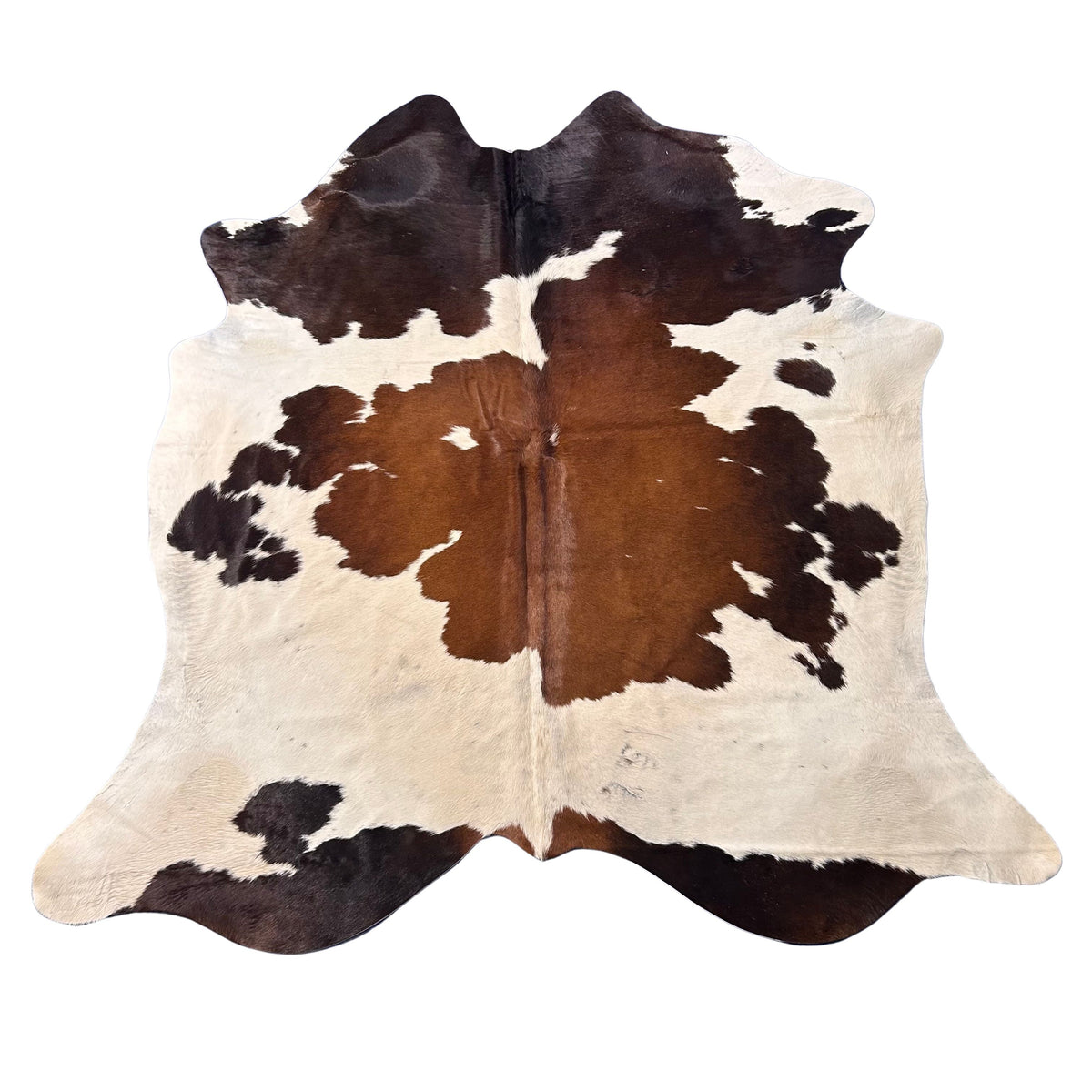 Brown (reddish) & White Cowhide Rug (some fire brands) Size: 6x6.7 feet D-482