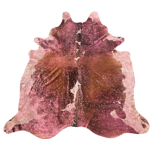 Pink Metallic Cowhide Rug (thick heavy hide) Size: 8x7 feet D-514