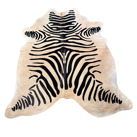 Small Zebra Printed Cowhide Rug (background is light beige) Size: 6.2x6 feet D-547