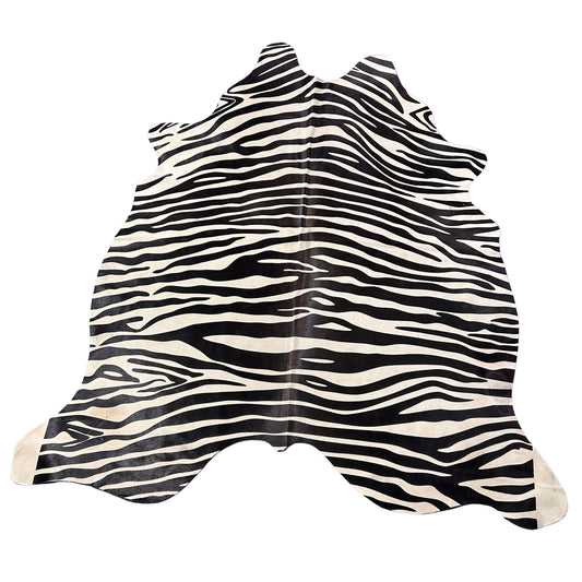 Zebra Print Cowhide Rug (horizontal stripes) Size: 7x6 feet D-548