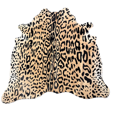 Light Beige Jaguar Print Cowhide Rug (1 patch) Size: 6.5x6 feet D-549