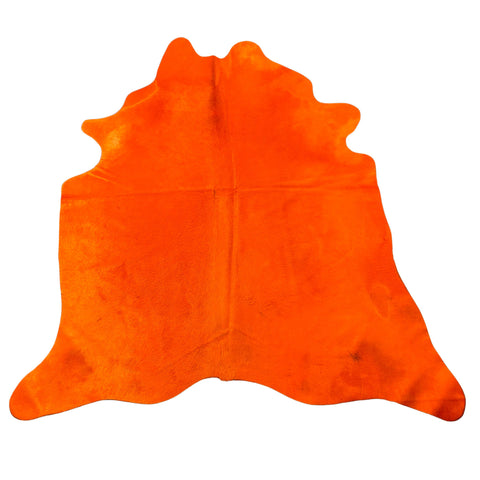 Dyed Orange Cowhide Rug (1 black spot) Size: 7x6 feet D-559