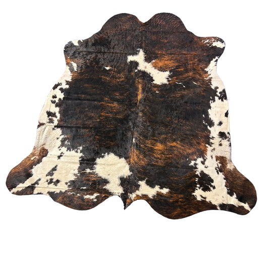 Tricolor Cowhide Rug (longish hair - a bit curly) Size: 7.2x7.2 feet D-570