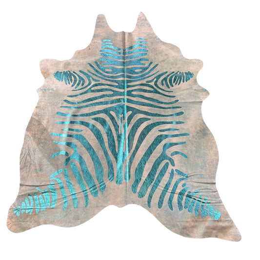 Turquoise Zebra Metallic Cowhide Rug Size: 7.7x6 feet D-579