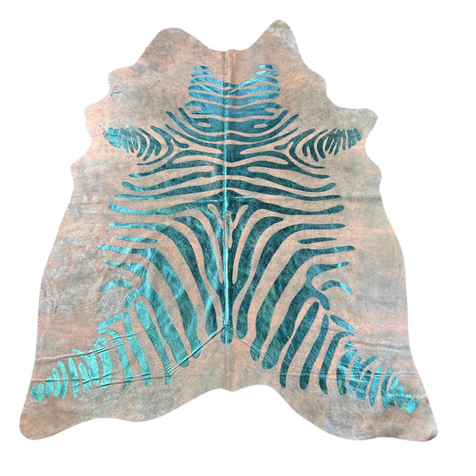 Turquoise Zebra Metallic Cowhide Rug Size: 7.2x5.5 feet D-580