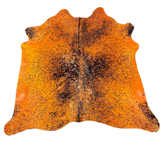 Dyed Orange Cowhide Rug (acid washed) Size: 6.7x6.5 feet D-592