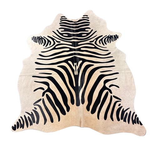 Zebra Print Cowhide Rug (has specs/see detailed photos) B GRADE Size: 6.5x5 feet D-596