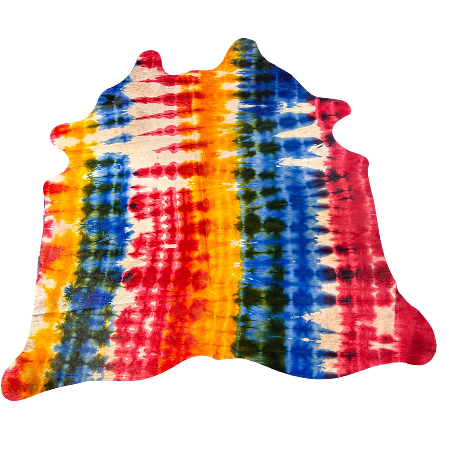 Tie Dyed Cowhide Rug (2 patches) Size: 7.7x7.5 feet D-634