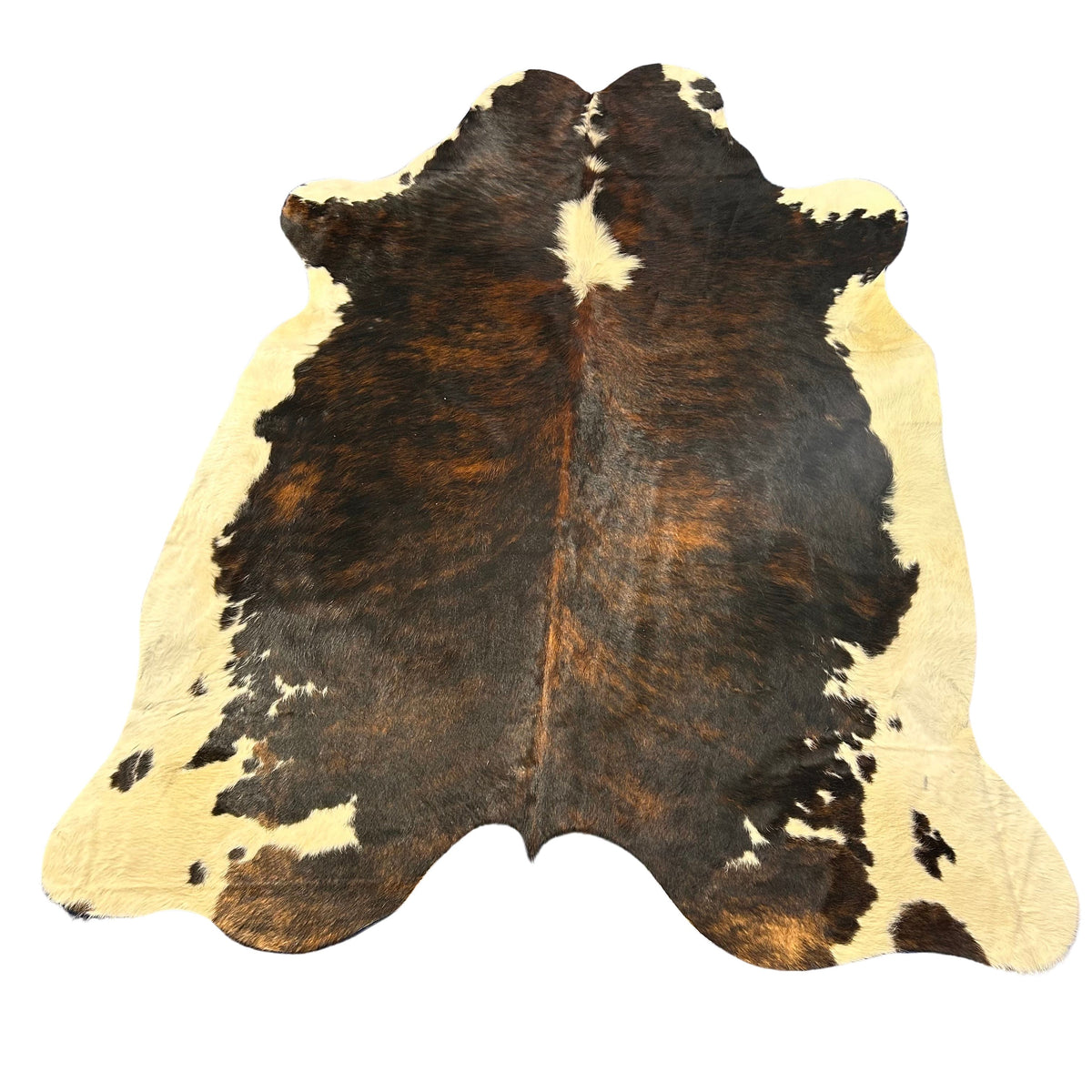 Tricolor Cowhide Rug (mainly dark tones) Size: 7x5.7 feet D-646