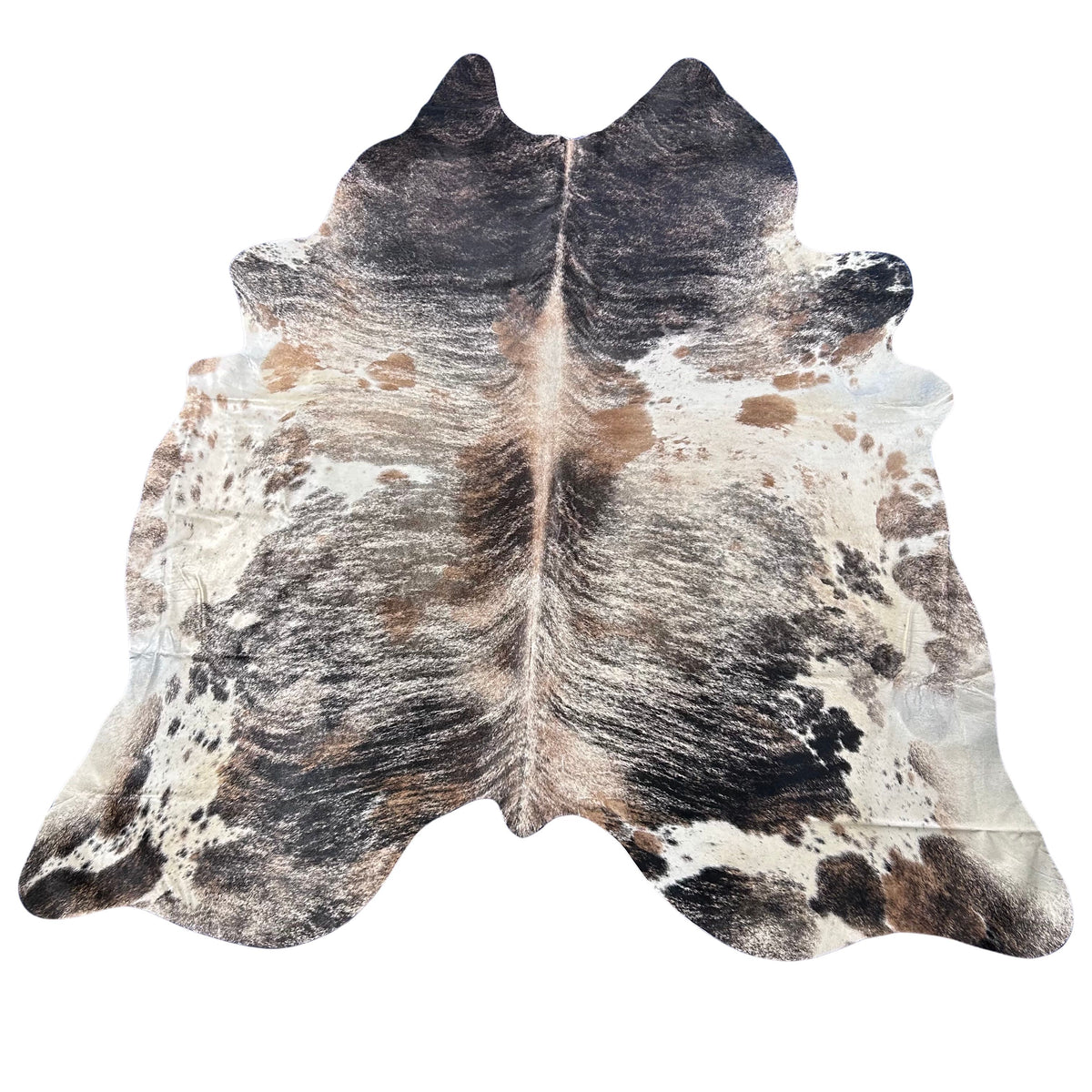 Gorgeous Tricolor Cowhide Rug (mainly grey brindle tones) Size: 8x7.7 feet D-711