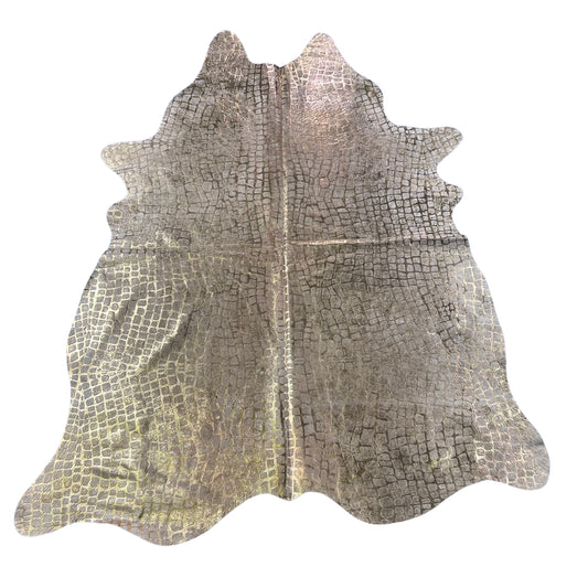 Gold Metallic Crocodile Embossed Cowhide Rug Size: 7x5.2 feet D-748