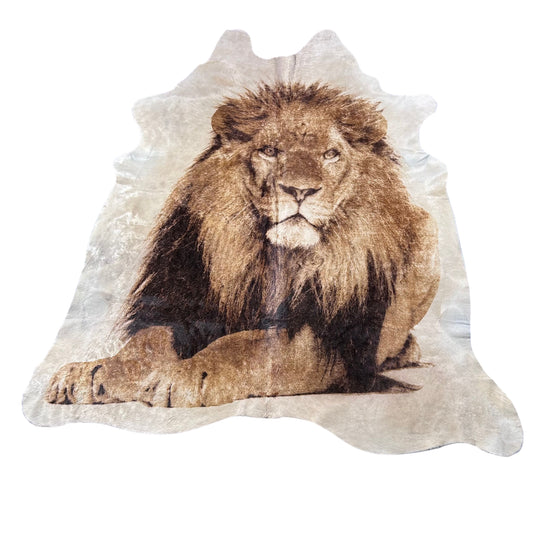 Lion Print Cowhide Rug Size: 7x6.2 feet D-769