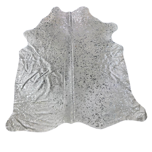 Silver Metallic Cowhide Rug Size: 7.5x7 feet D-779