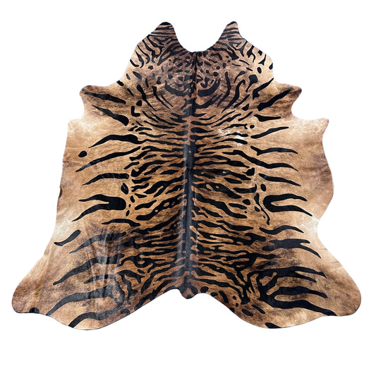 Tiger Print Cowhide Rug (brindle background) Size: 7x6 feet D-791