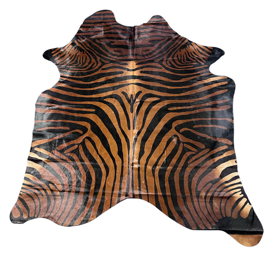 Reverse Brown Zebra Cowhide Rug D-819