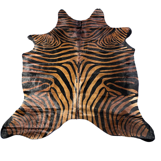 Reverse Brown Zebra Cowhide Rug D-820