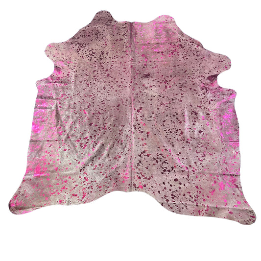 Pink Metallic Cowhide Rug Size: 7x6.5 feet D-892