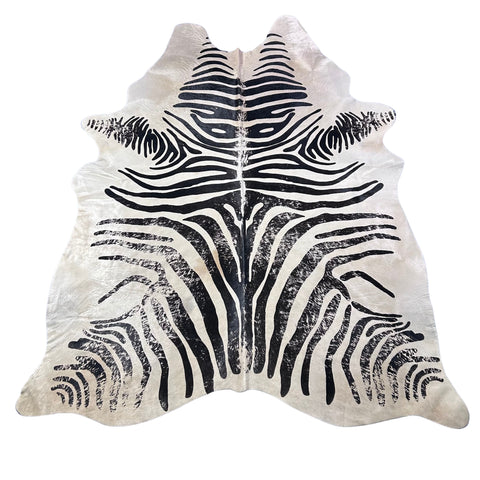 Zebra Cowhide Rug Distressed Stripes Size: 8x6 feet D-911