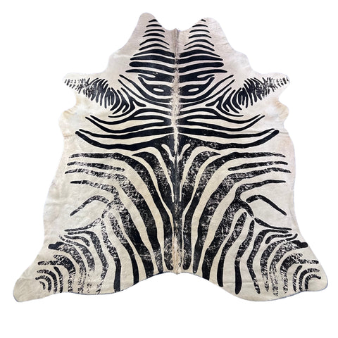 Distressed Zebra Print Cowhide Rug Size: 7.2x6 feet D-916