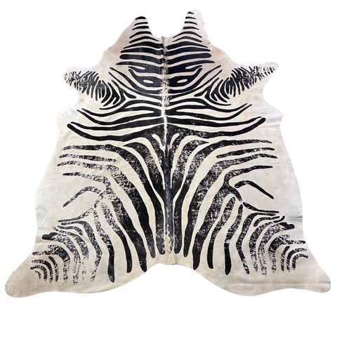 Distressed Zebra Print Cowhide Rug Size: 7.2x6 feet D-932