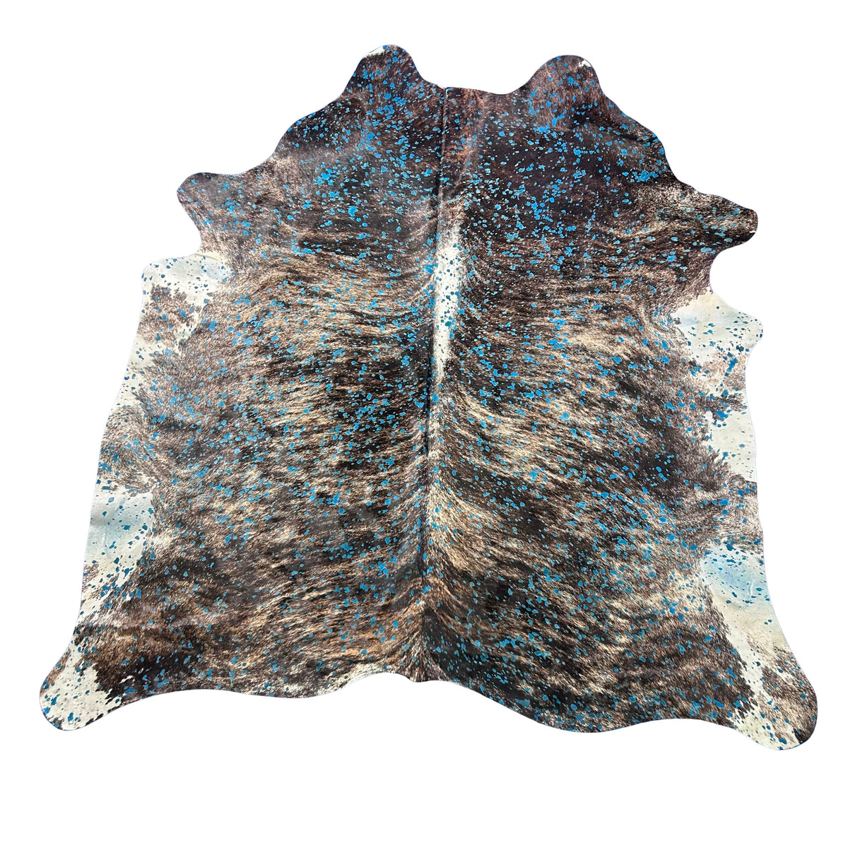 Dark Brindle Turquoise Acid Washed Cowhide Rug (white belly) Size: 8x7 feet D-995