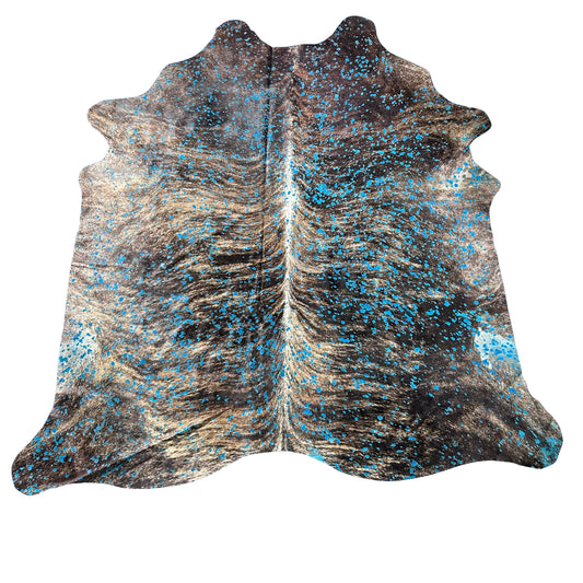 Dark Brindle Turquoise Acid Washed Cowhide Rug Size: 8x7.5 feet D-997