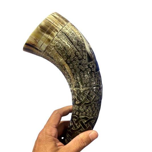 Viking Drinking Horn - Viking Warrior Scrimshaw Drinking Horn - Viking Drinking Cup - Ox Horn mug with Viking Design
